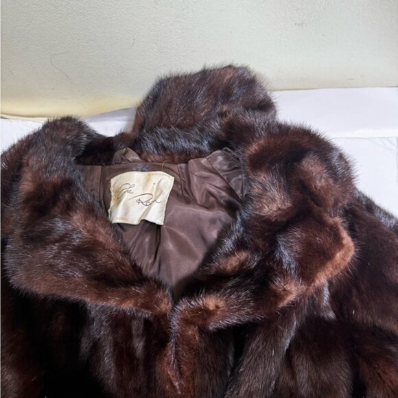 TheRoom Vintage 80s Mink Fur Coat Long Quality Dark Brown Pocket Jacket Shawl 12 - Picture 4 of 16